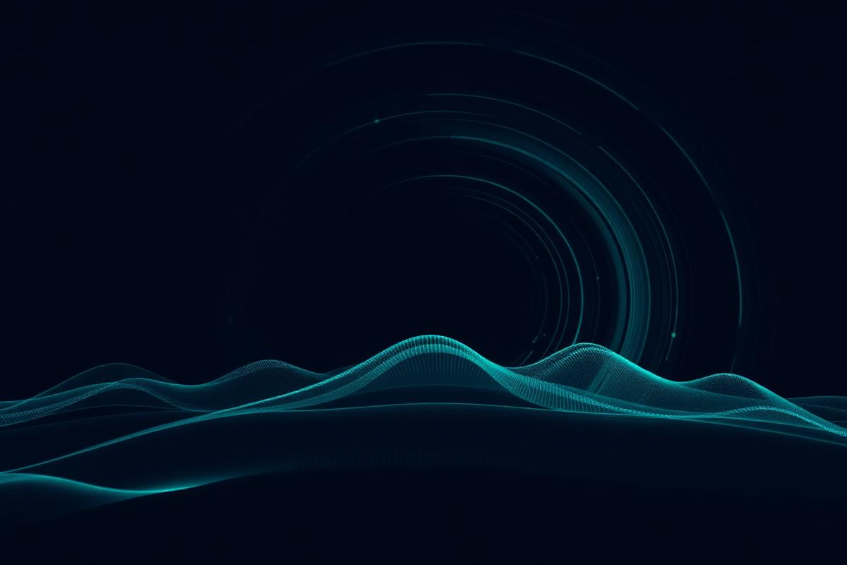 Glowing audio waveform visualisation in a dark room